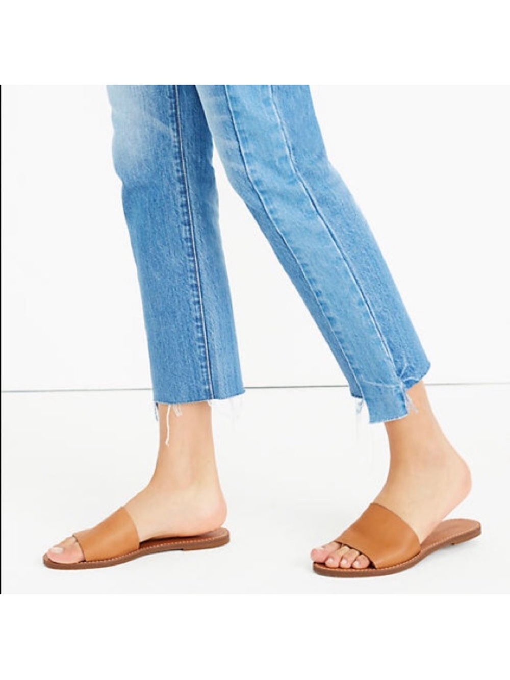 Madewell boardwalk post slide Cognac Leather Slide Sandals
